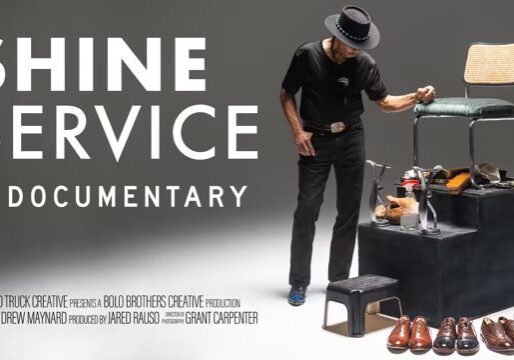 Documentary film poster featuring a man in black outfit and shoes.