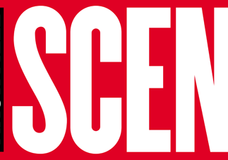 Bold red and white graphic text with partial word 'SCEN'.